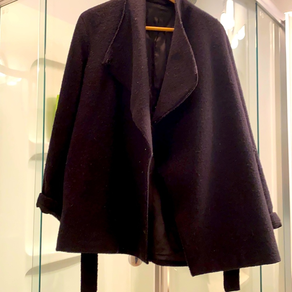Filippa K Black 100% Wool Belted Coat, Medium
